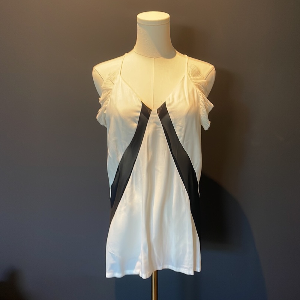 MAJE tank top with delicate ruffle and spaghetti strap racerback
